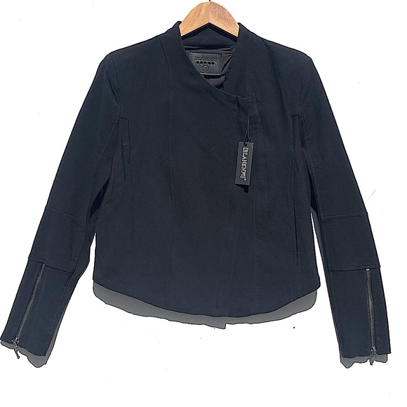 NWT BLANKNYC Women’s Black Double Zip Up Mixed Media Mesh detail Moto Jacket M - Picture 4 of 9